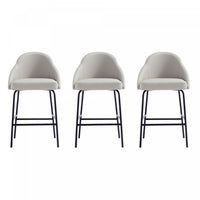  Tabouret de comptoir moderne en metal et tissu Gracie, gris pierre et noir - Lot de 3