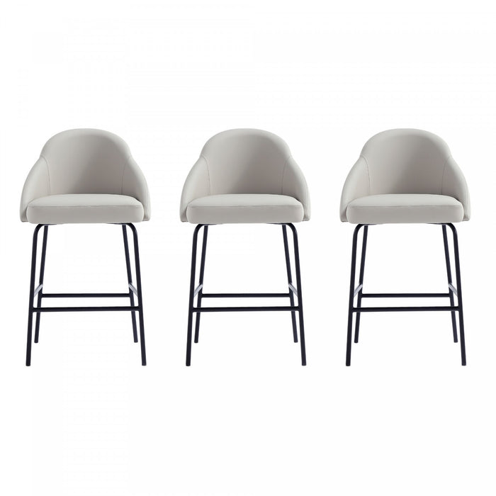 Tabouret de comptoir moderne en metal et tissu Gracie, gris pierre et noir - Lot de 3