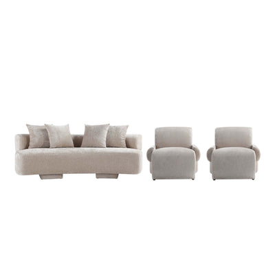 Verandah Mid-Century Modern 3-Piece Sofa Set in Beige | Ensemble de canape 3 pieces Verandah style mid-century modern en beige