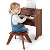 Costway Piano Numerique 25 Touches avec Pupitre, Tabouret, Touches Retroeclairees et Mode Enseignement pour Enfants des 3 Ans - Marron