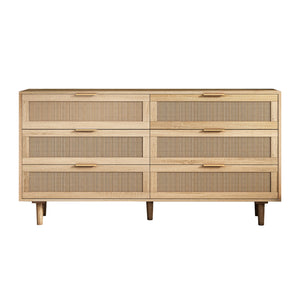 Meuble de rangement moderne Mila a 6 tiroirs en rotin avec structure en bois manufacture - couleur naturelle