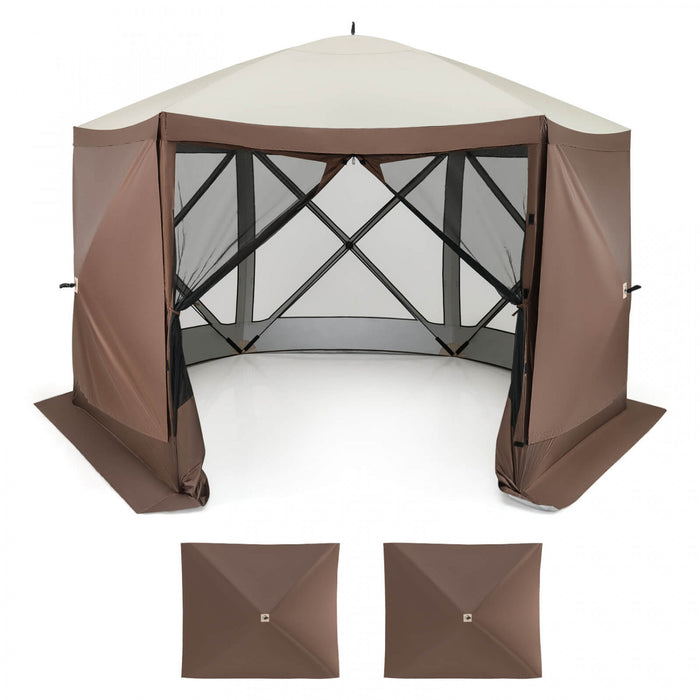 Costway 11.5 X 11.5 Ft Tente De Gazebo Pop-up Avec Des Murs De Filet De Maille 2 Chiffons Amovibles De Vent D’intimite