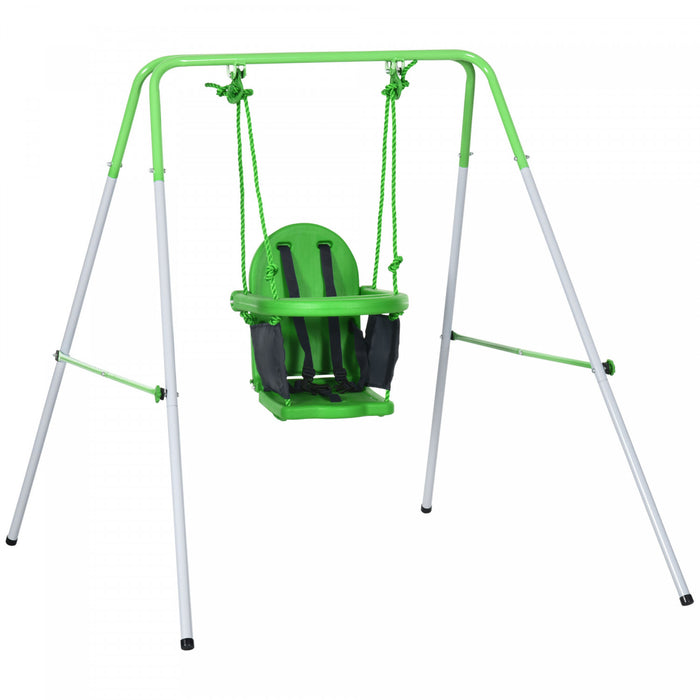 Outsunny Balancoire 2 En 1 Pour Tout-petits, Balancoire Pour Enfants Avec Harnais De Securite Pour Jouer En Interieur Et En Exterieur, Balancoire Robuste Pour 6 A 36 Mois, Vert