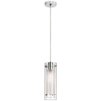 Luminaire suspendu Pasha de Dainolite en verre transparent et givré, avec fini chromé poli et 1 ampoule