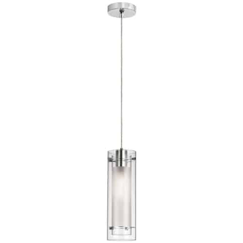 Luminaire suspendu Pasha de Dainolite en verre transparent et givré, avec fini chromé poli et 1 ampoule