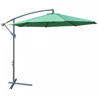 Outsunny 10ft Offset Patio Umbrella With Base, Hanging Parasol, Green