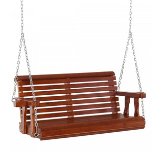 Outsunny Balancoire De Patio En Bois 2 Places Avec Porte-gobelet, Marron