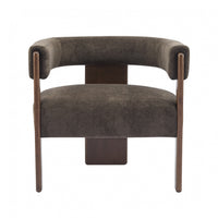 Olivia Fauteuil d’appoint rembourre en velours avec dossier cylindrique et structure en bois de caoutchouc, marron fonce
