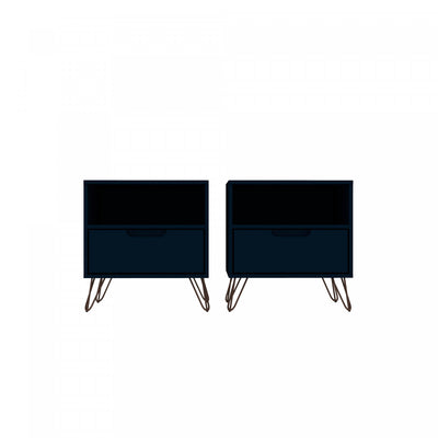 Rockefeller Mid-Century Modern 20" Nightstand in Midnight Blue (1-Drawer) - Set of 2 | Table de nuit Rockefeller Mid-Century Modern 20" en bleu minuit (1 tiroir) - Lot de 2