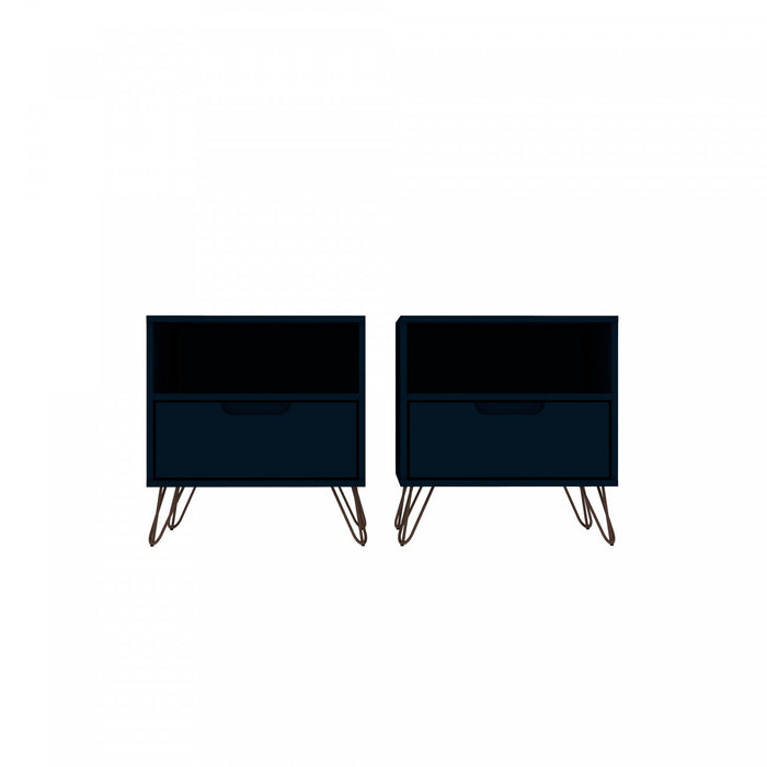 Table de nuit Rockefeller Mid-Century Modern 20\" en bleu minuit (1 tiroir) - Lot de 2