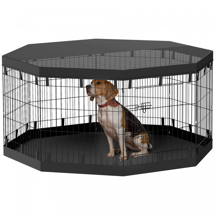 Pawhut Parc Pour Chien, 8 Panneaux Pliables, Coussin Impermeable, Couverture Superieure Resistante Au Soleil, Cloture 30\" De Haut Pour Chiens Et Animaux De Taille Moyenne Et Petite