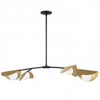 Luminaire suspendu horizontal Emma de Dainolite en verre blanc, avec fini noir mat et laiton vieilli, et 4 ampoules