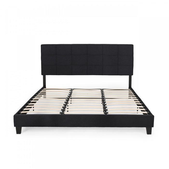 Lucia Cadre De Lit Plateforme Capitonne Avec Couture Waffle, Taille King, Noir