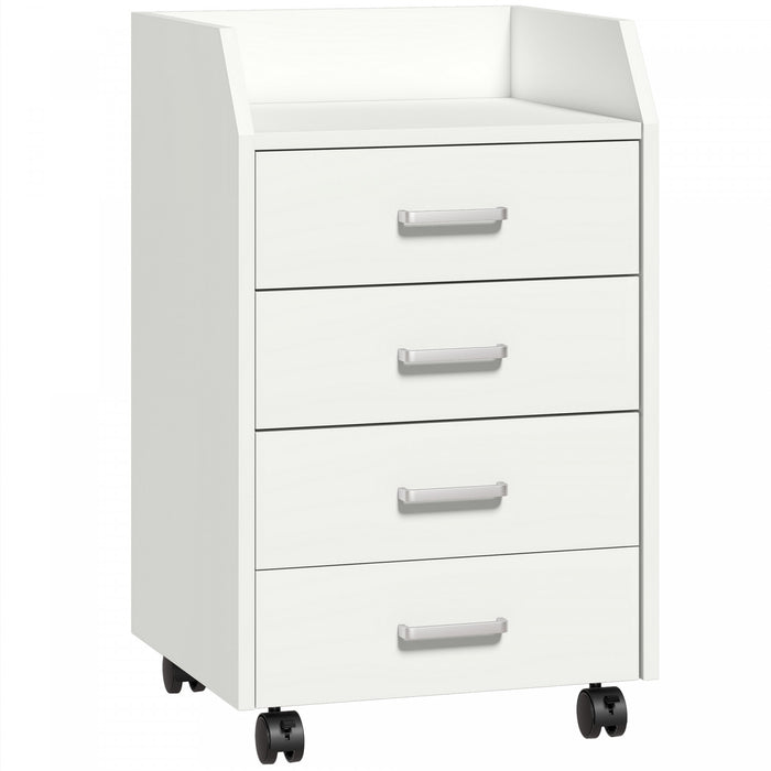 HOMCOM Caisson de rangement a 4 tiroirs avec roulettes verrouillables blanc