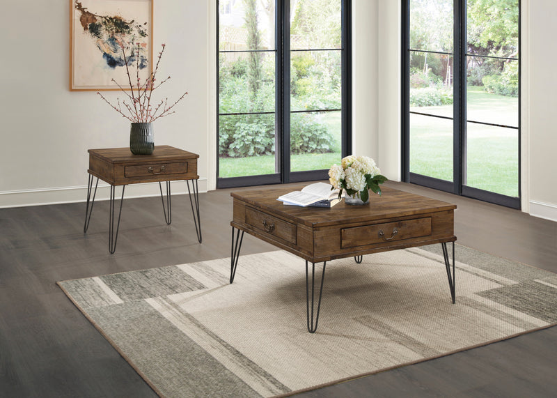 Table Basse Carrée Hughey Avec 2 Tiroirs, Chêne Rustique