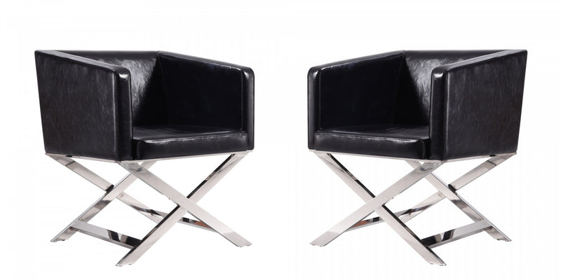 Fauteuil d’appoint contemporain en cuir vegetalien Hollywood, noir – Lot de 2