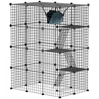 Pawhut 4-tier Large Cat Cage, Diy Pet Playpen With Hammock, Platforms, Ramps, Accessories, Kitten Ex|Pawhut Grande Cage Pour Chat A 4 Niveaux, Parc Pour Animaux De Compagnie Avec Hamac, Plates-formes,