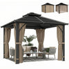 Outsunny Tonnelle 3 x 3 m avec Toit Rigide en Polycarbonate et Rideaux, Kaki