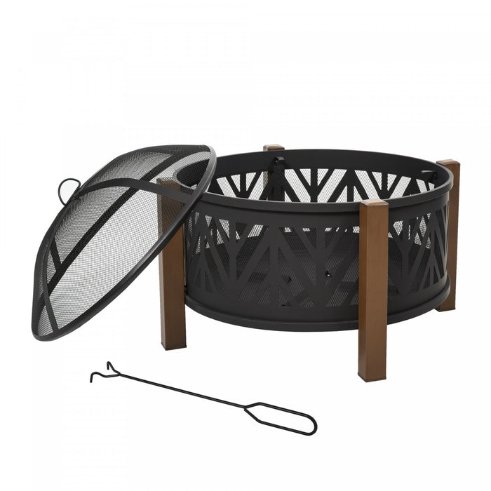 Outsunny Foyer De 31 Po, Brasero A Bois 2 En 1 Avec Couvercle, Grill, Noir