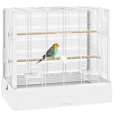 Pawhut 22" Bird Cage For Budgie, Finches, Canaries, Love Birds, Large Parrot Cage With Wooden Stands, Slide-out Tray, Handle, Food Containers, White