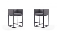  Tabouret de comptoir Embassy style milieu du siecle en metal et tissu gris - Lot de 2