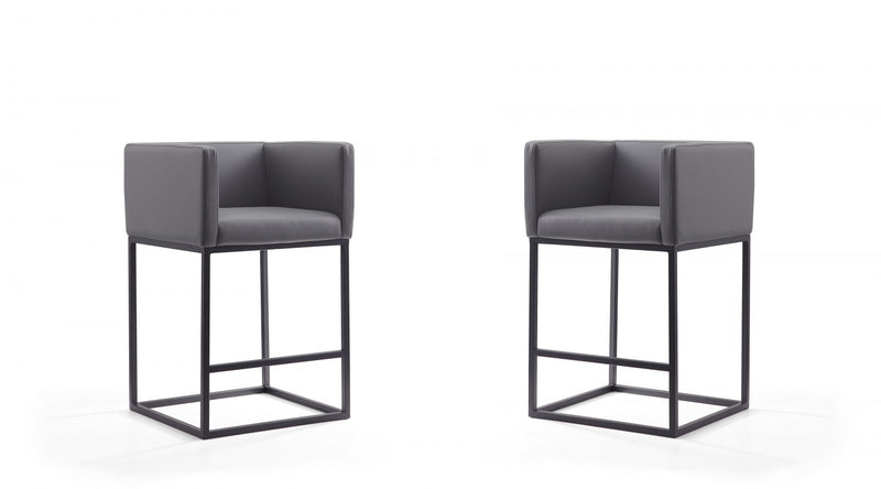 Tabouret de comptoir Embassy style milieu du siecle en metal et tissu gris - Lot de 2