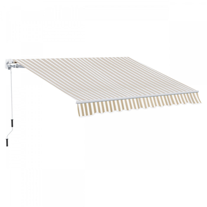 Outsunny 12' X 10' Store Banne Manuel Retractable Aluminium Polyester Impermeabilise Anti-uv Beige Et Blanc