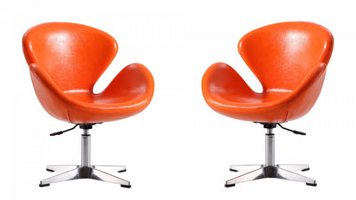 Raspberry Modern Upholstered Swivel Lounge Chair in Orange - Set of 2 Accent Chair | Fauteuil lounge pivotant moderne Raspberry en tissu orange - Lot de 2