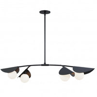 Luminaire suspendu horizontal Emma de Dainolite en verre blanc, avec fini noir mat et 4 ampoules