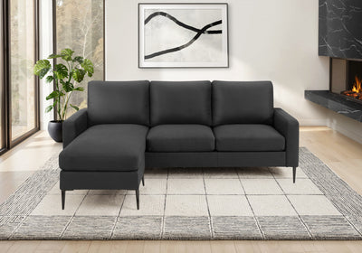 Upholstered Chaise Sofa Lounger, 85" Wide, Black Fabric, Black Metal Legs, Modern Sofa | Sofa Chaise Longue Rembourre, 85" De Large, Tissu Noir, Pieds En Metal Noir, Moderne