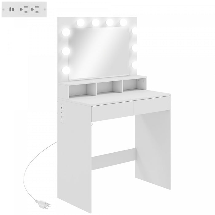 HOMCOM Coiffeuse avec miroir LED et station de charge, blanc