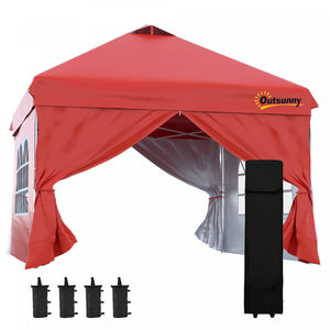 Outsunny Tonnelle Barnum Tente D'auvent Pop Up 10' X 10', Tente D'abri Instantanee Avec Parois Laterales, Fenetres, Sac A Roulettes Pour Jardin, Terrasse, Rouge