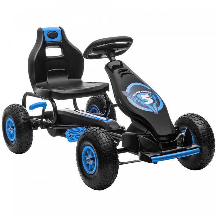 Aosom Kids Go Kart A Pedales, Jouets A Enfourcher Pour Garcons Filles Avec Siege Ergonomique Reglable, Roues En Caoutchouc Absorbant Les Chocs, Frein A Main De Securite, 5 A 12 Ans, Bleu