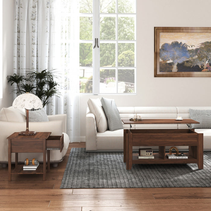 Table Basse à Plateau Surélevé et Table de Bout Brun Strauss, 2 Mrcx