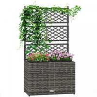Outsunny Jardiniere Surelevee De 22 L Avec Treillis, Parterre De Fleurs Sur Pied En Rotin Pe Avec De