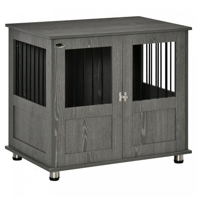 Pawhut Dog Crate Furniture With Lockable Magnetic Door, Adjustable Feet, Indoor Dog Kennel End Table|Pawhut Cage Pour Chien Avec Porte Magnetique Verrouillable, Pieds Reglables, Table D'appoint Pour Ni