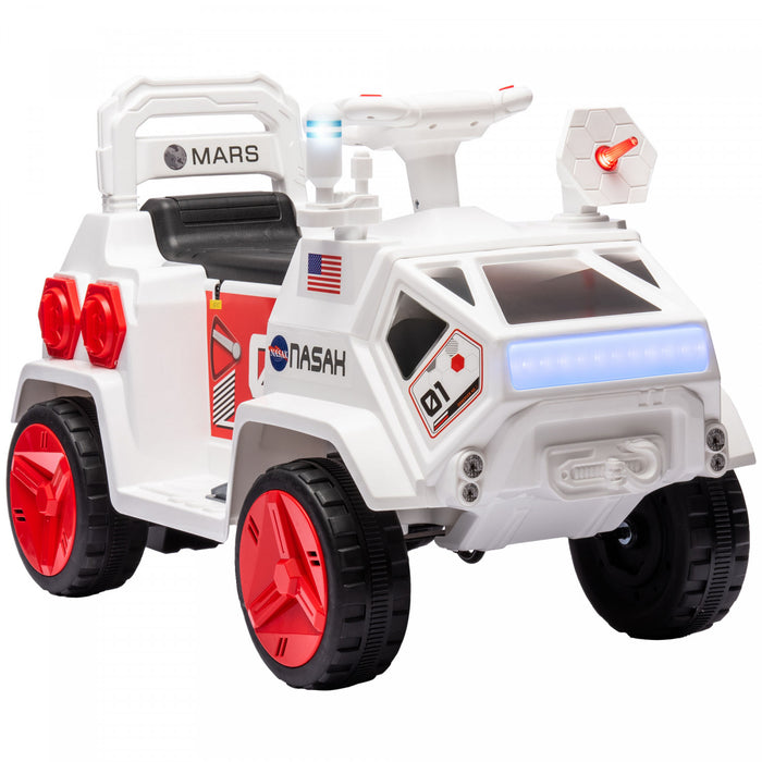 Qaba Voiture Electrique Pour Enfants, Mars Rover Alimentee Par Batterie 6 V Avec Sons De Science-fiction, Musique, Lumieres, Mp3, Voiture Pour Tout-petits De 3 A 5 Ans, Blanc
