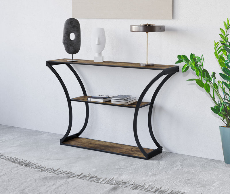 Console de qualité supérieure avec tablette de rangement - apparence de bois recyclé avec métal noir