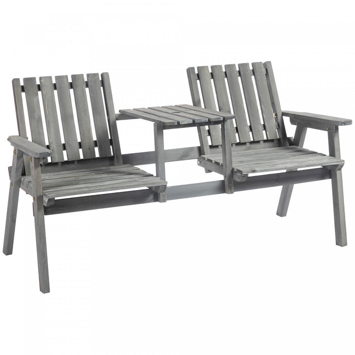 Outsunny Banc D'exterieur 2 Places Avec Table, Banc De Jardin En Bois, Gris