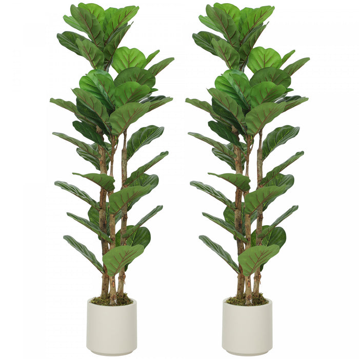 HOMCOM Ensemble de 2 faux figuiers lyre de 4pi, arbre factice