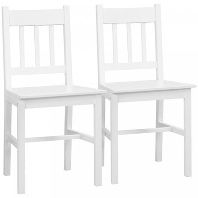 Dining Chairs Set of 2, Kitchen Chair with Slat Back, Pine Wood White