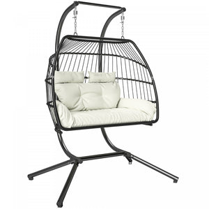 Outsunny Chaise Double Suspendue Avec Auvent, Chaise Hamac Pliable, Creme