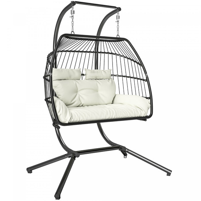 Outsunny Chaise Double Suspendue Avec Auvent, Chaise Hamac Pliable, Creme