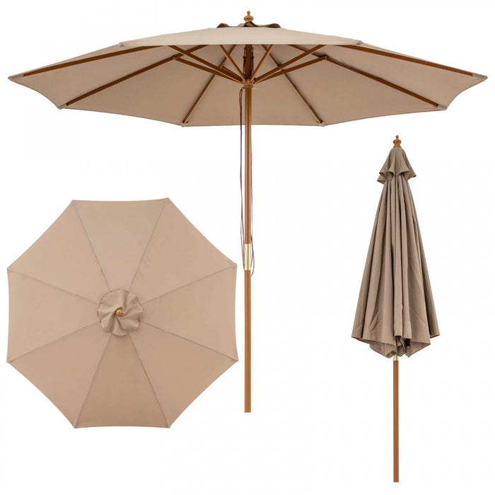 Costway Parasol de patio 9 FT avec hauteur reglable, levage par poulie a corde, dessus ventile pour plage Kaki Tan