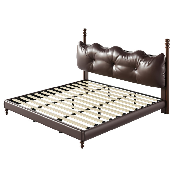 Cadre de lit plateforme en simili cuir Emma avec tete de lit, taille King, marron fonce