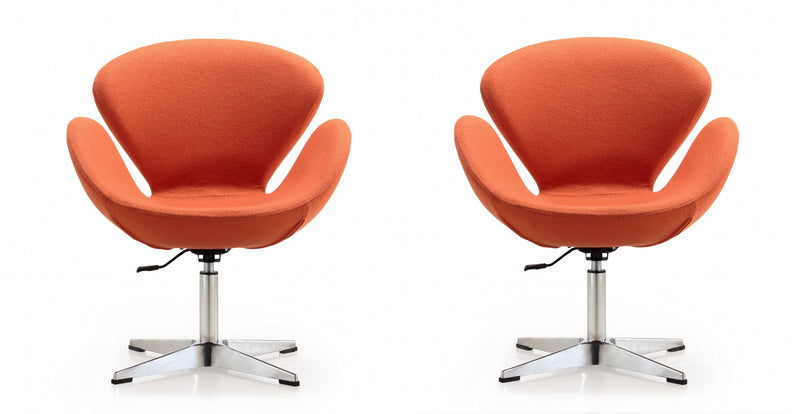 Fauteuil lounge pivotant moderne Raspberry en tissu orange - Lot de 2