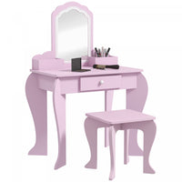 Qaba Table De Vanite Pour Enfants, Vanite De Maquillage Avec Miroir Et Tabouret, Conception De Nuage