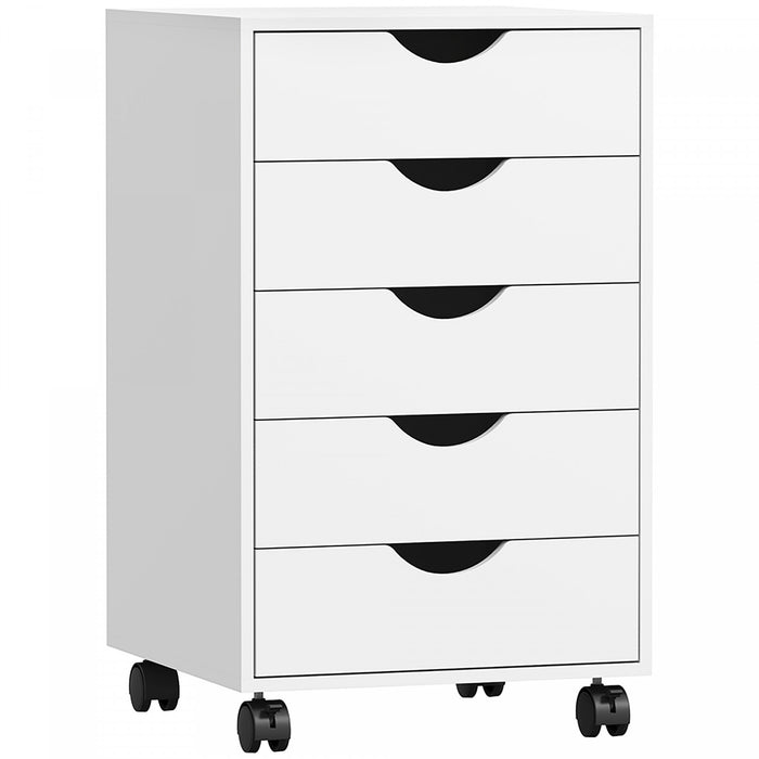 HOMCOM Classeur avec 5 Tiroirs, Roulettes, Organisateur de Rangement, Blanc