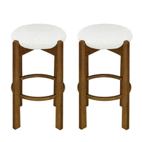Olivia – Lot de 2 tabourets de bar d’interieur en bois d’hevea avec assise ronde, structure durable et revetement en tissu
