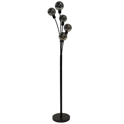 Dainolite Budding Branch 5 Light Floor Lamp Black Finish Smoked Glass|Lampe à pied Budding Branch de Dainolite en verre fumé, avec fini noir et 5 ampoules